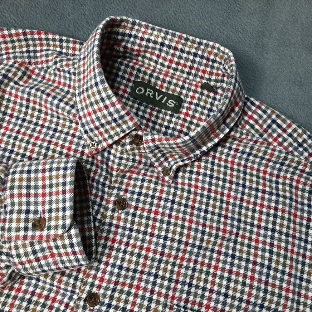 Orvis Flannel Mens Extra Large Multicolor Plaid Check Luxury Shirt Heavyweight
